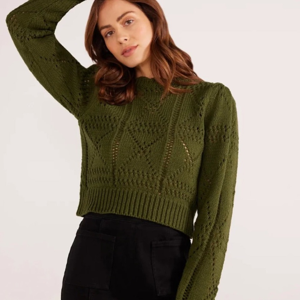 NWT!! MINKPINK Sally Pointelle Knit Sweater green